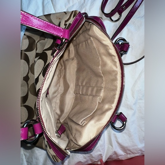 Coach Signature Print Satchel F24364 in khaki silver passion berry Y2K vintage - Picture 5 of 8